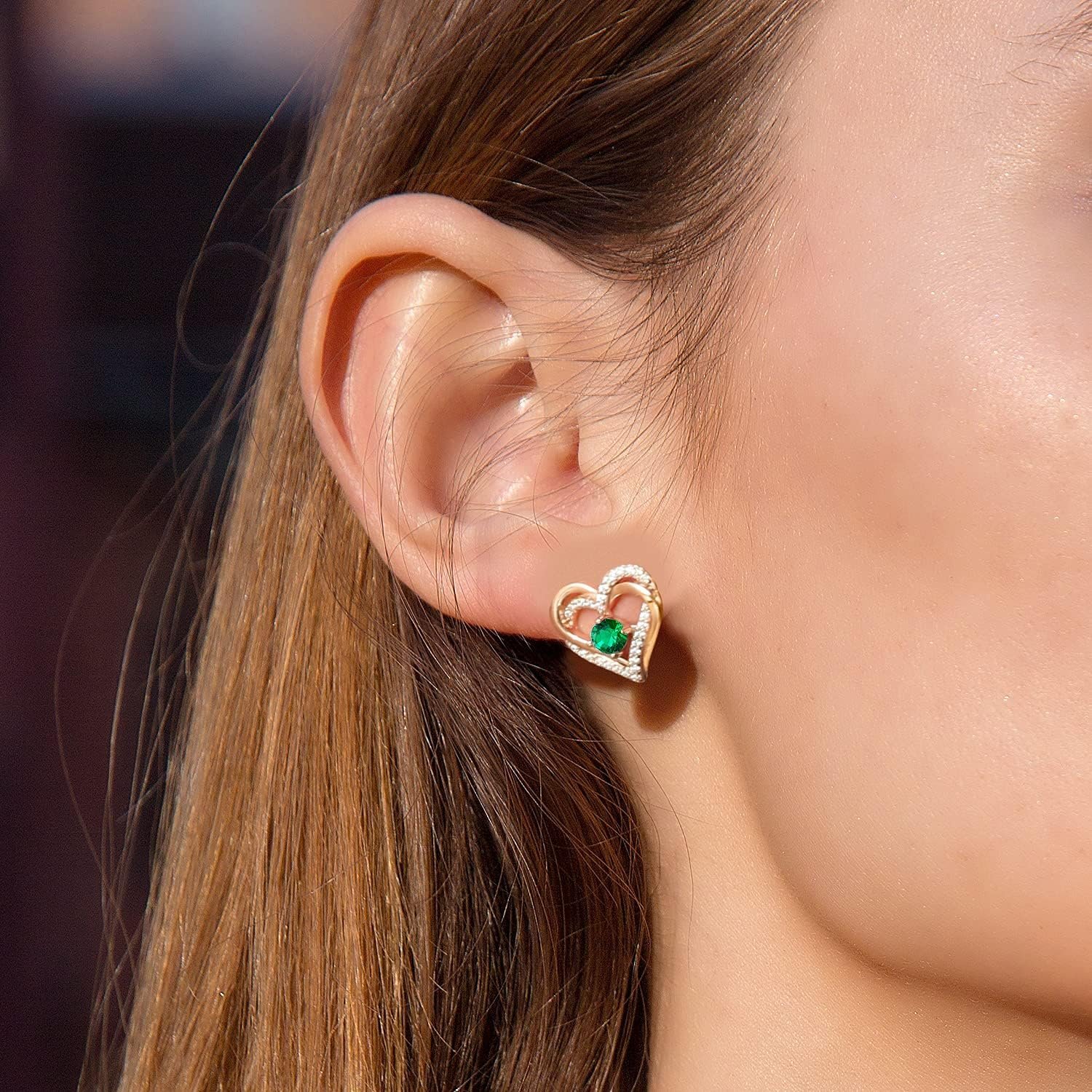 CDE Forever Love Heart Stud Earrings for Women, 925 Sterling Silver Birthstone Heart Stud Earrings Christmas Day Mother's Day Gift Anniversary Birthday Jewelry Gifts for Women Wife Her - Image 3