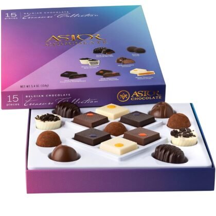 Gourmet Valentines Chocolate Truffles Gift Box Collection, 15 Assorted Belgian Chocolate Candy Gifts for Her and Him with 7 Delectable Flavors, Kosher, By Astor Chocolate