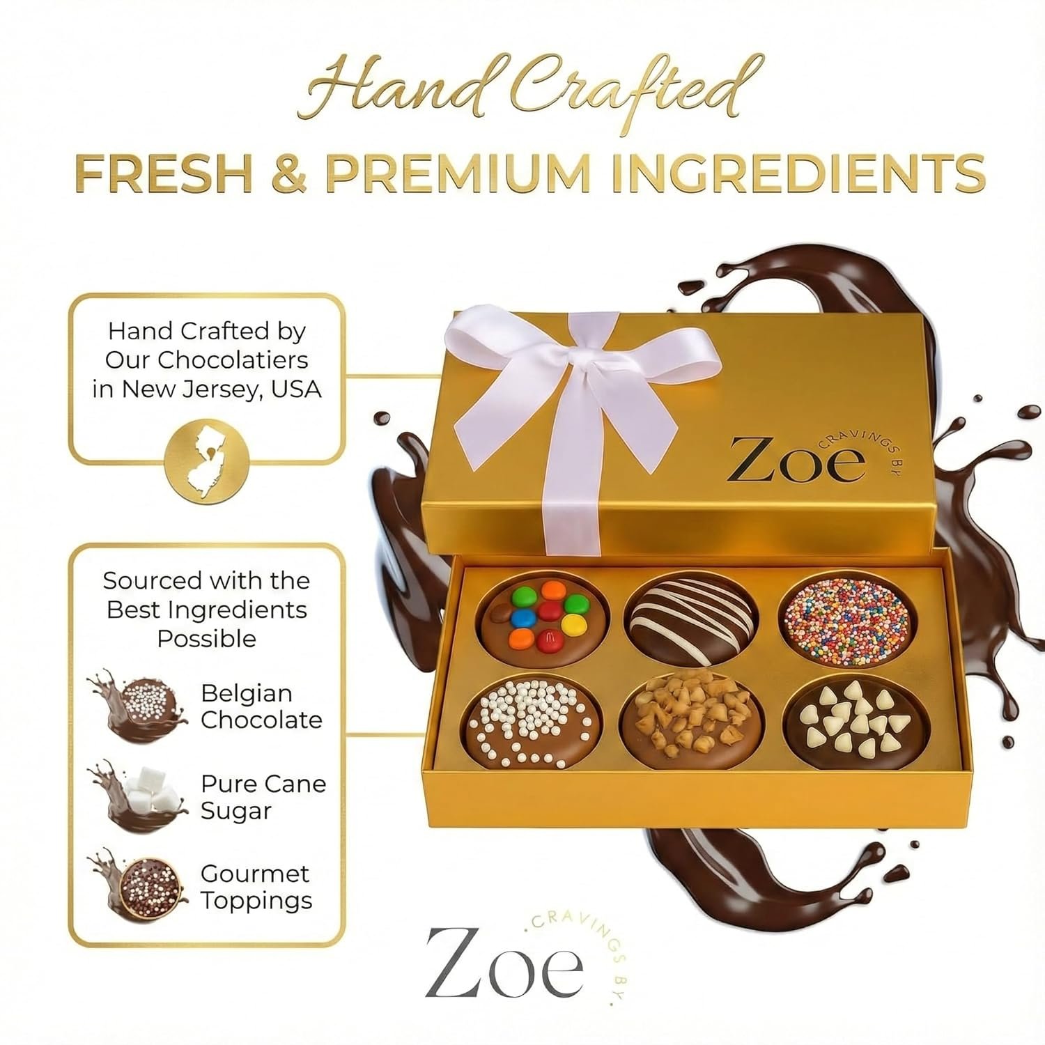 CRAVINGS BY ZOE Birthday Chocolate Covered Cookies Gift Basket | 6 Count | Kosher Milk & Dark Belgian Chocolate Gourmet Food Gift Box | Birthday, Thank You, Candy Gifting Men Women Him Her Mom - Image 5