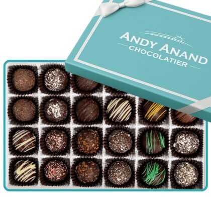 Andy Anand Chocolatier Luxurious Dark Chocolate Truffles Gift Box - Handmade Gourmet Chocolate Assortments, Gluten Free chocolate Perfect_gifts for her & for birthday & wedding gifts (24 Pcs)