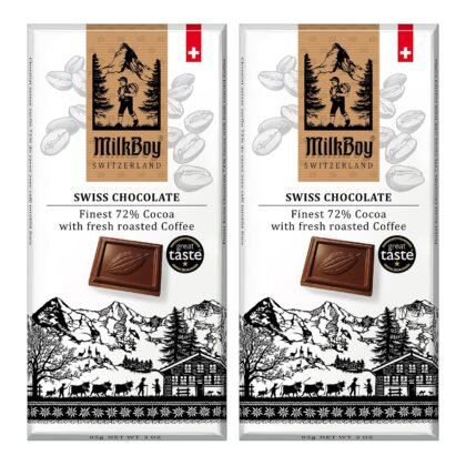 Milkboy Swiss Chocolates Dark Chocolates with Coffee - 72% Cocoa - Gourmet Dark Chocolate Bars - Made in Switzerland - Gluten Free - Sustainably Farmed - Non GMO - Vegan - 3 oz, Pack 2