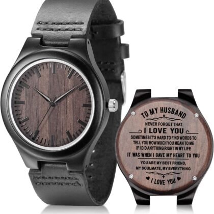 UMIPHIMAT Engraved Wooden Watches for Men - Customized Wood Wrist Watches for Husband Boyfriend Dad Son