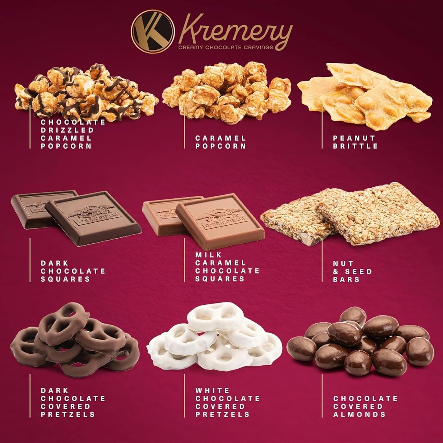 KREMERY Creamy Chocolate Cravings Valentines Day Gift Basket - Chocolate Covered Pretzels, Nuts, Candy & Caramel Popcorn (Deluxe, 3.5 lbs) Sweet Treats Arrangement in Seagrass Tray with Ribbon Kosher - Image 7