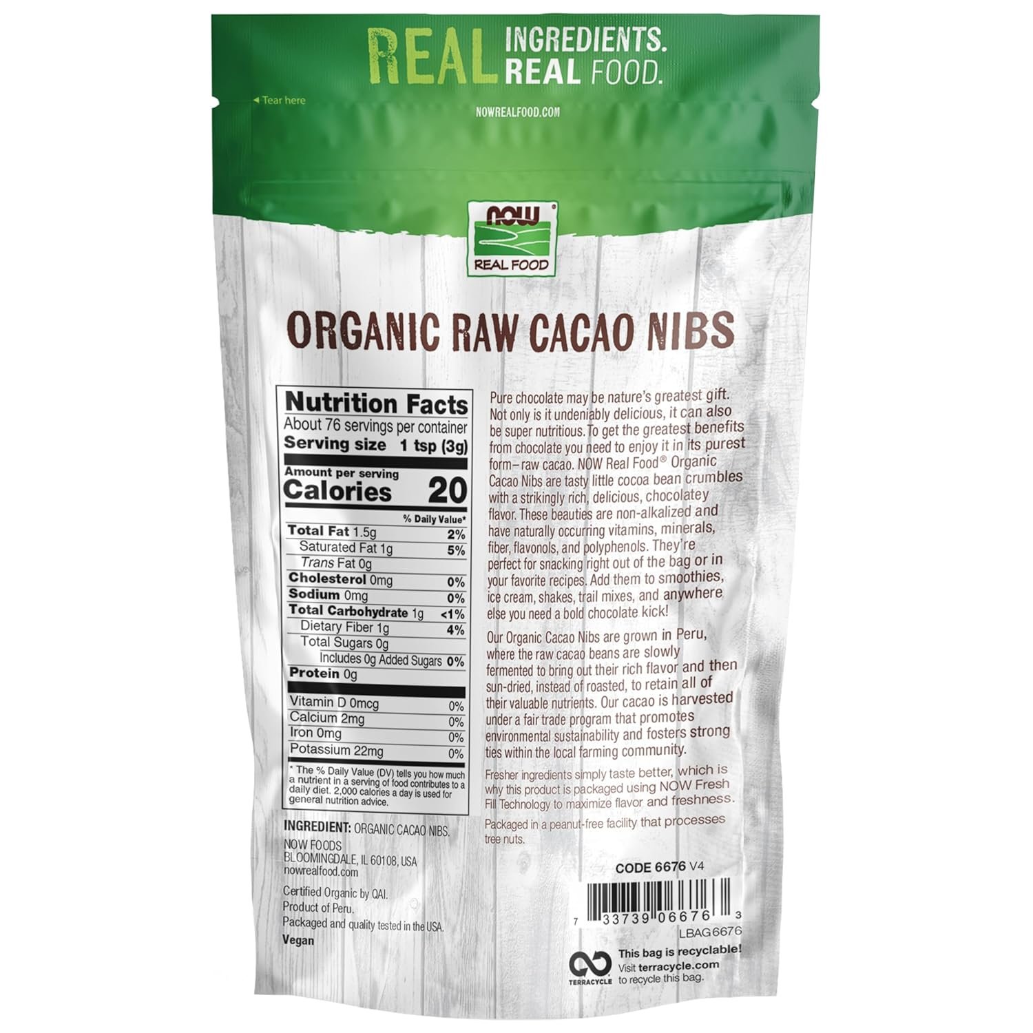 NOW Foods, Organic Raw Cacao Nibs, Rich, Pure Cacao Bean Bits, Dark Chocolate Flavor, Certified Non-GMO 8-Ounce (Packaging May Vary) - Image 2