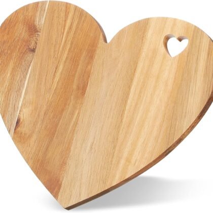 Patelai Heart Shaped Cutting Board Valentine's Day Gifts Acacia Wood Bread Cheese Serving Platter Serving Charcuterie Board for Meat Cheese and Vegetables Women Gifts(Heart Hole Style)