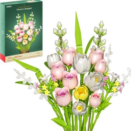 Tulip Rose Flowers Building Sets, Valentine's Day for Her, Flower Bouquet Compatible with Lego Flowers, Gift for Adults Mother Women Girl Girlfriend, Plant Botanical Collection Home Decor