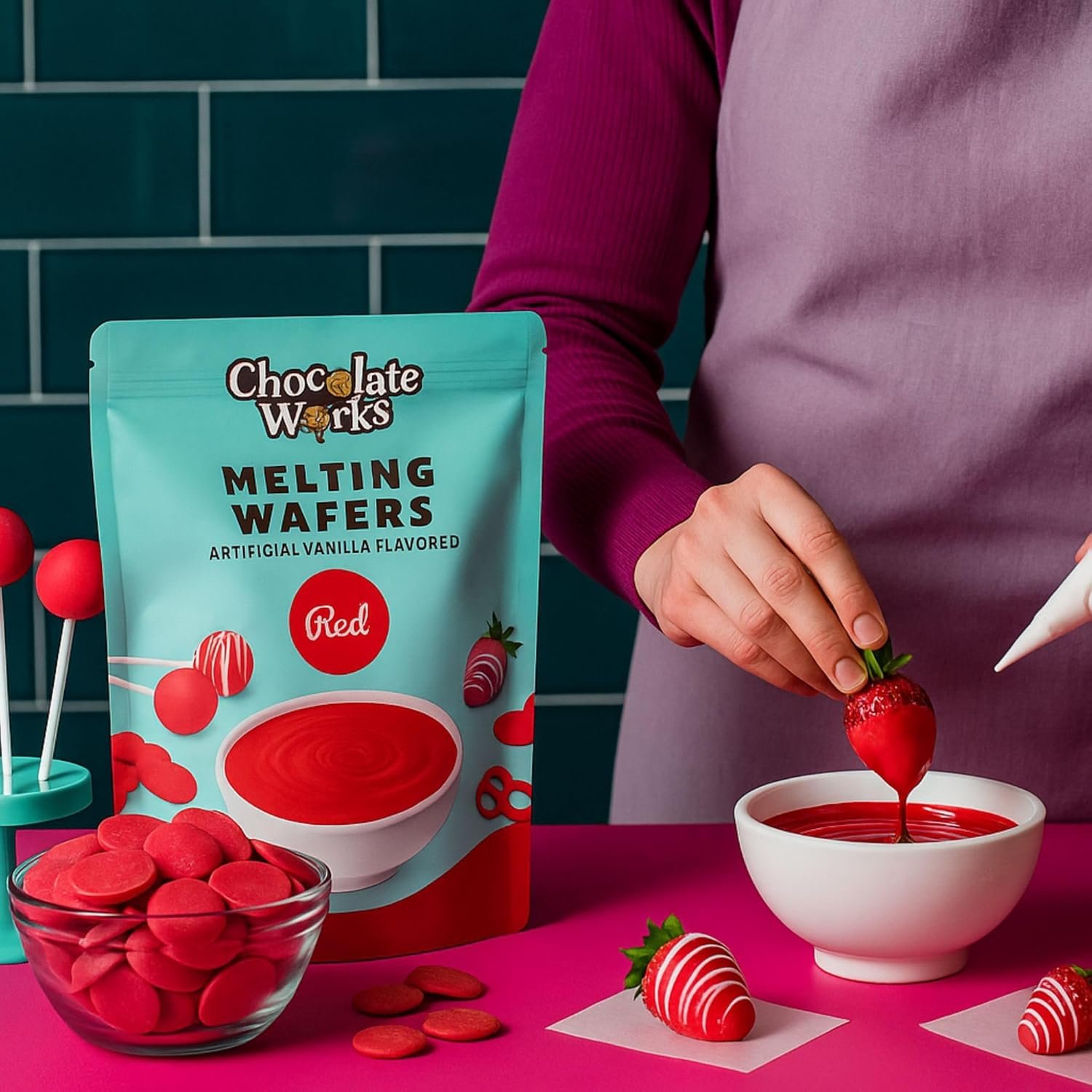 Chocolate Works Red Melting Chocolate Wafers, 1lb (Pack of 1) - Image 4