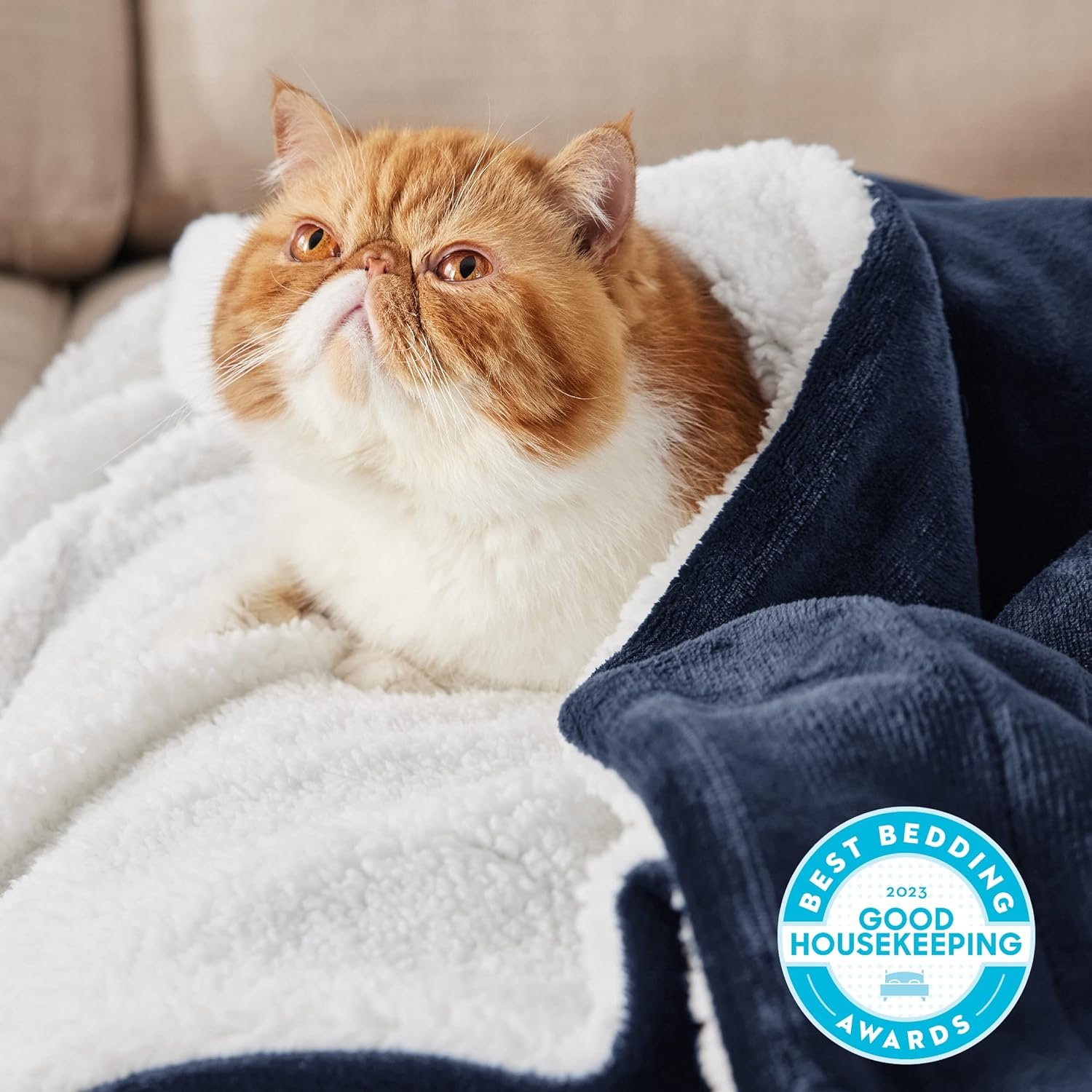 Bedsure GentleSoft Sherpa Fleece Throw Blanket for Couch, Non-Heated, Thick and Warm Throw for Women and Men, Soft Fuzzy Plush Blanket for Winter, Navy, 50x60 Inches - Image 2