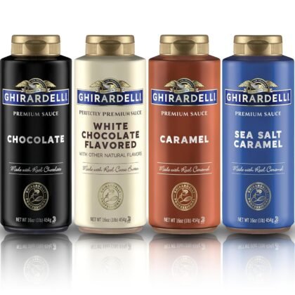 Ghirardelli Chocolate Sauce Variety Pack | 16 oz Bottles (Pack of 4) | Classic Chocolate, Rich Caramel, Creamy White Chocolate, and Sea Salt Caramel Dessert Toppings