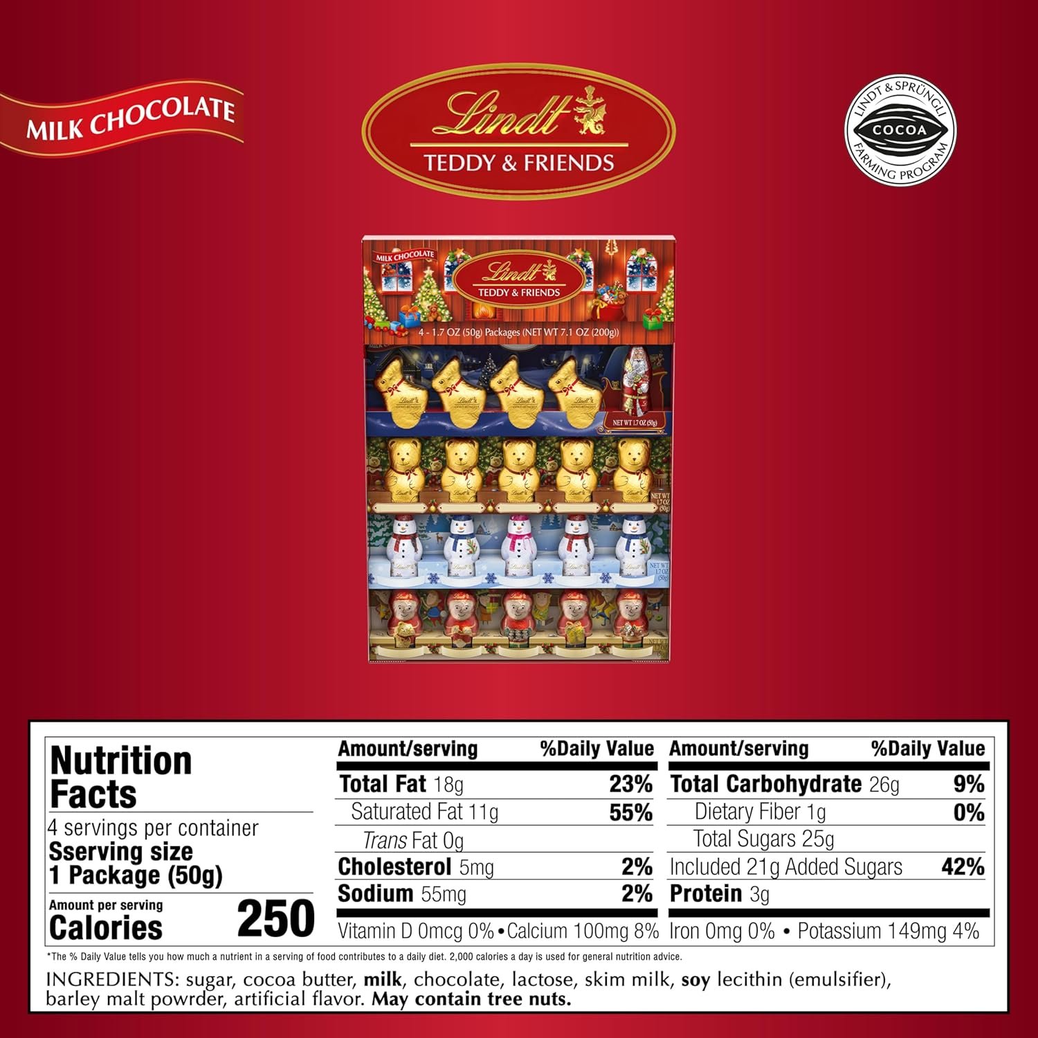 Lindt TEDDY & FRIENDS Holiday Milk Chocolate Candy, 7.1 oz. 4-pack - Image 2