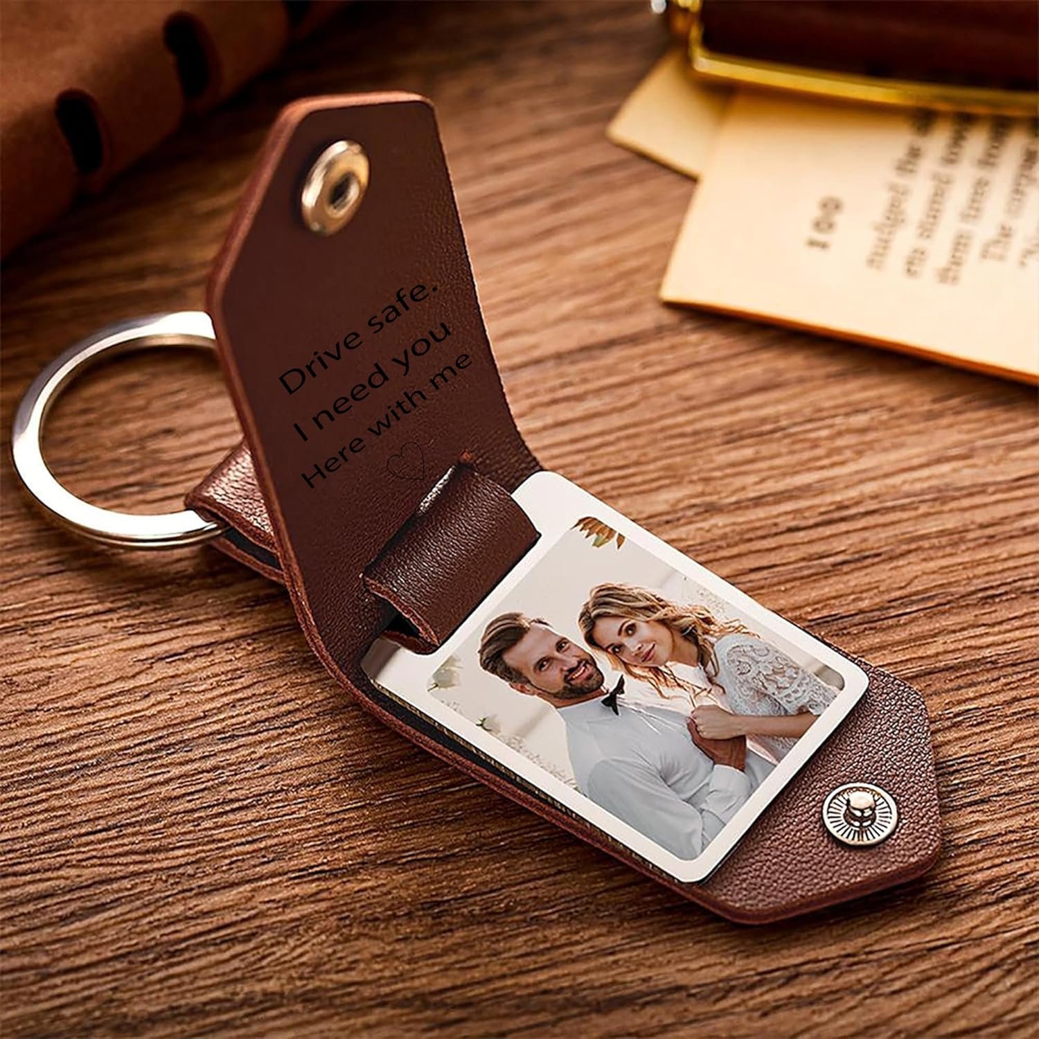 Personalized Photo/Text Leather Keychain for Men Womens Custom Picture Key Chains Memorial Gifts for Family Lover - Image 3