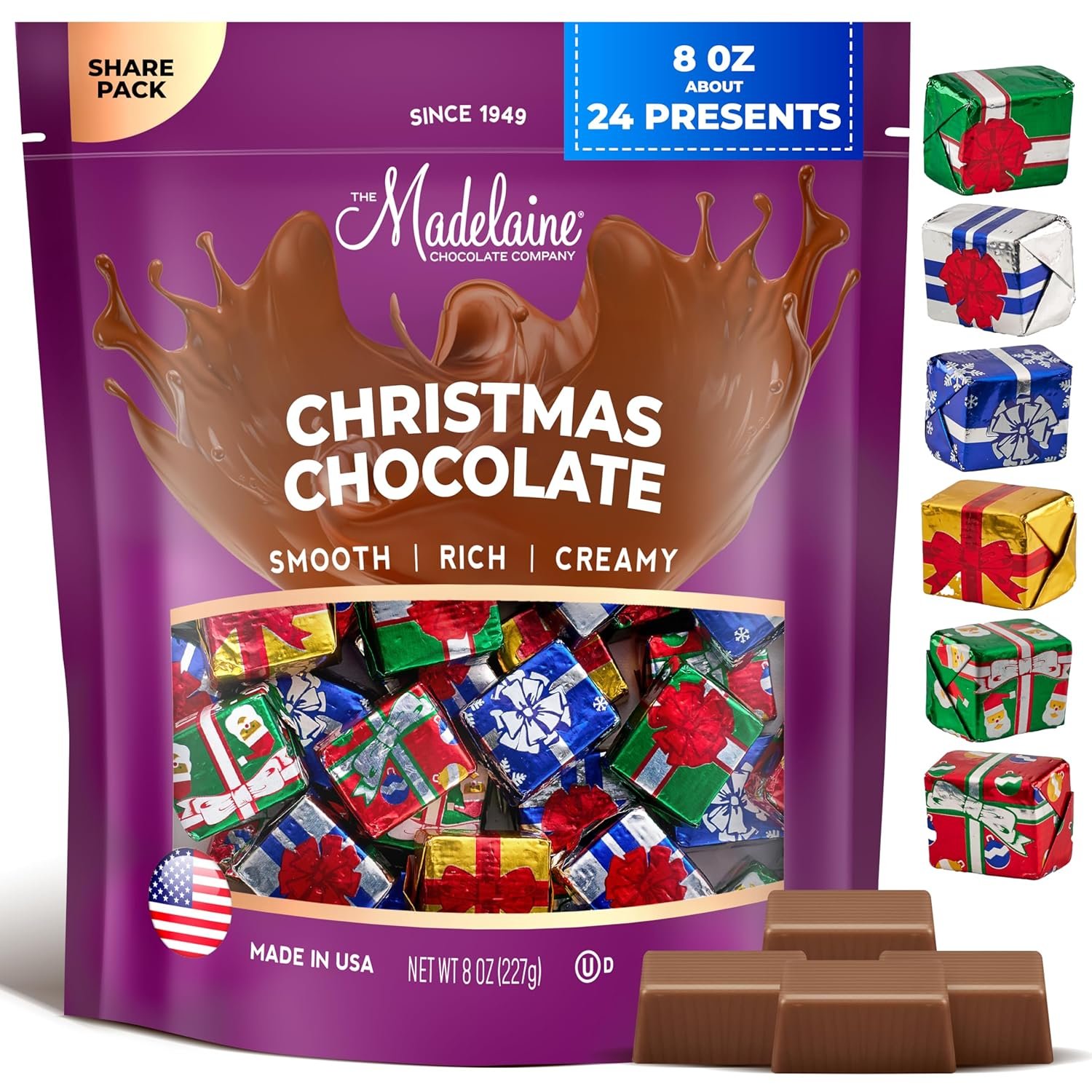 Madelaine Milk Chocolate Christmas Presents – Individually Wrapped Holiday Chocolates for Kids – Christmas Candy Stocking Stuffers & Holiday Gift Basket Treats – 8 oz Bag (Approx. 24 Pieces)