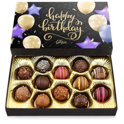 Happy Birthday Chocolates - 12 Assorted Milk & Dark Chocolate Truffles - Gourmet Box - Birthday Gifts for Women & Men, 6 oz