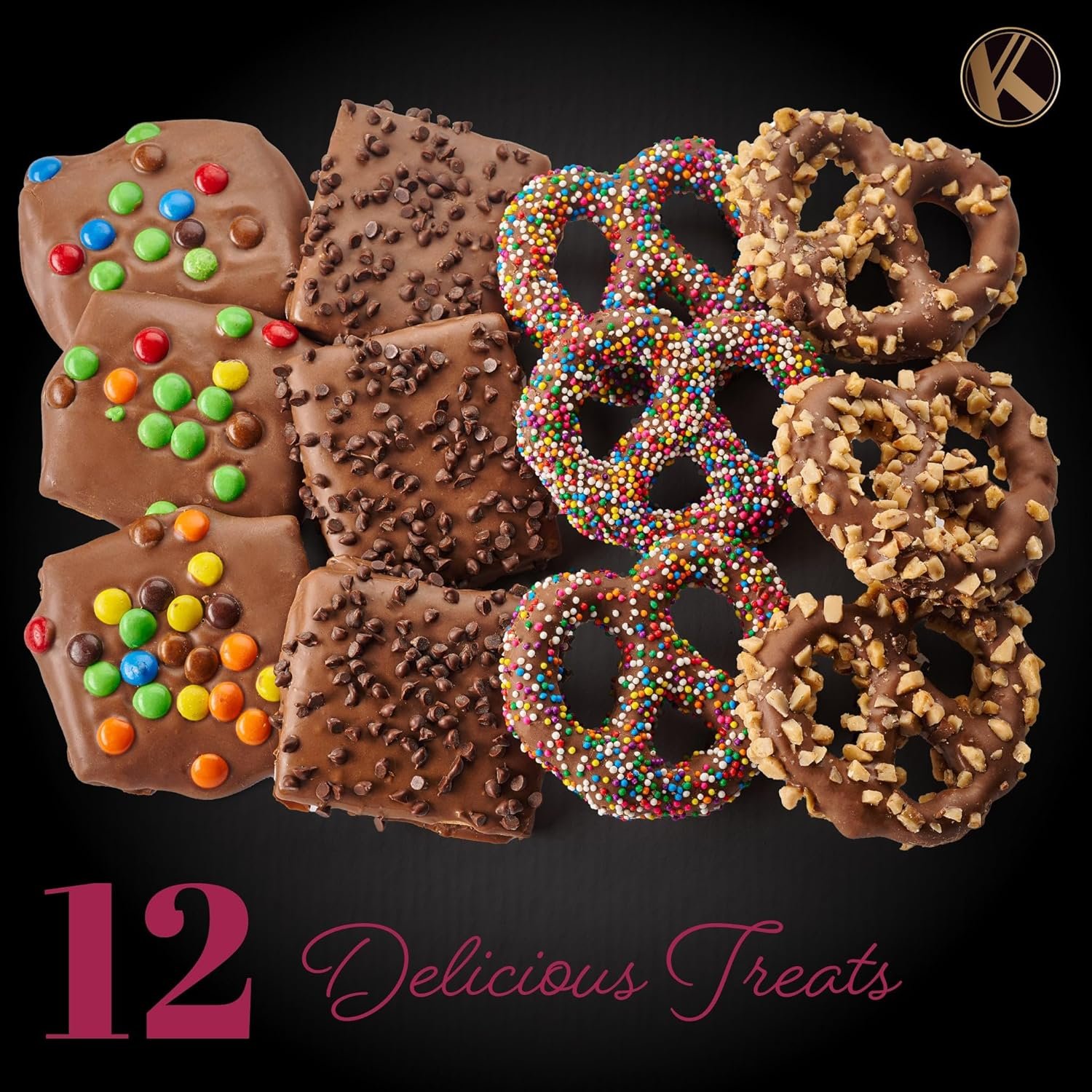 KREMERY Creamy Chocolate Cravings - Purim Mishloach Manot Chocolate Covered Pretzel Twists & Grahams Cookies Gift Basket with Candied Toppings (12 Count) Ramadan Gifts Sweets Treats in Gift Box Kosher - Image 3
