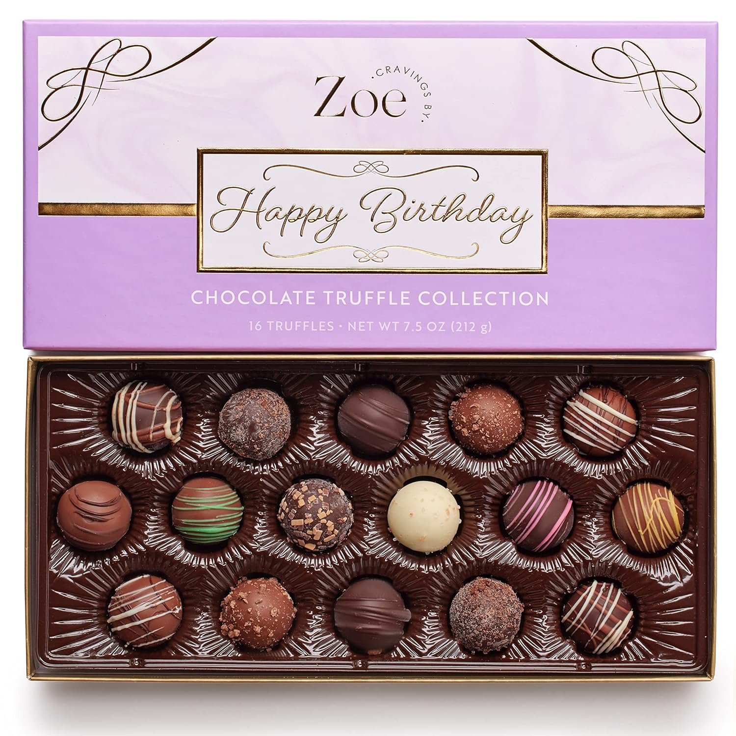 CRAVINGS BY ZOE Happy Birthday Chocolate Truffles Gift Box | 16 Count | Assorted Gourmet Milk & Dark Chocolate Candy Food Gift Basket | Birthday Gifts for Women & Men Mom Dad Kid Him Her Adult Family - Image 6