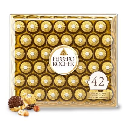 Ferrero Rocher Gourmet Hazelnut Milk Chocolate Valentine's Day Gift Box, 42 Individually Wrapped Chocolates for Gifting, 18.5 oz