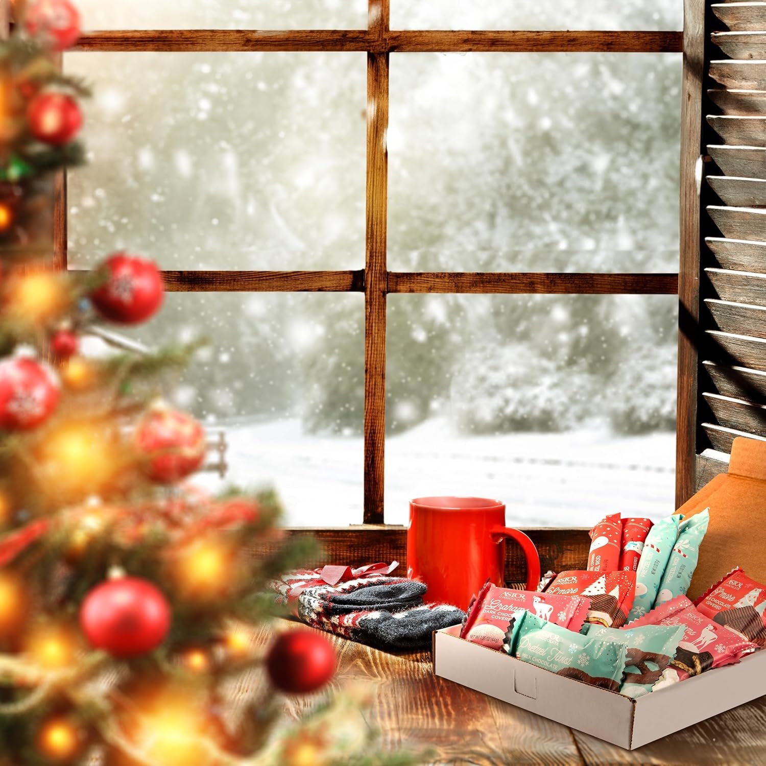 Astor Chocolate Winter Christmas Gift Basket Chocolate Stocking Stuffers, S’mores, Assorted Rich Belgian Milk and Dark Chocolate Covered Pretzel Twists & Rods, Grahams, Holiday 2025 Gift Box - Image 3