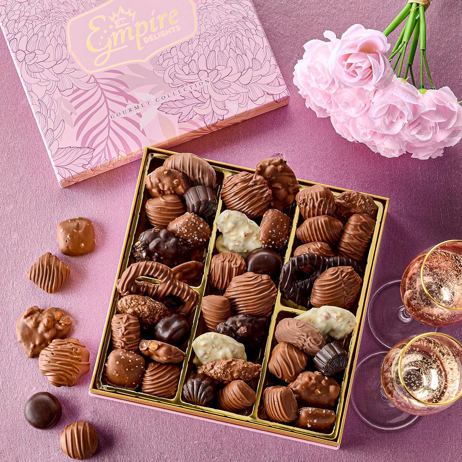 Chocolate Gift Box with Assorted Gourmet Chocolate - Pink Floral Gift Box - Food Gift Basket for Women - Birthday, Thank You, Present Idea for Her, Holiday Gift Baskets by Empire Delights - Image 3