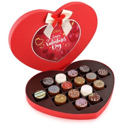 Valentines Day Chocolate Truffles - Happy Valentines Day Chocolate Heart Box with 16 Gourmet Chocolates