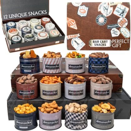 Valentines Day Snack Box Gift Basket, Birthday Gift for Men, Women, Food Care Package, Unique Tins of Assorted Nuts, Snacks in Stunning Case - Treat for Men, Women, Dad, Friends, Family