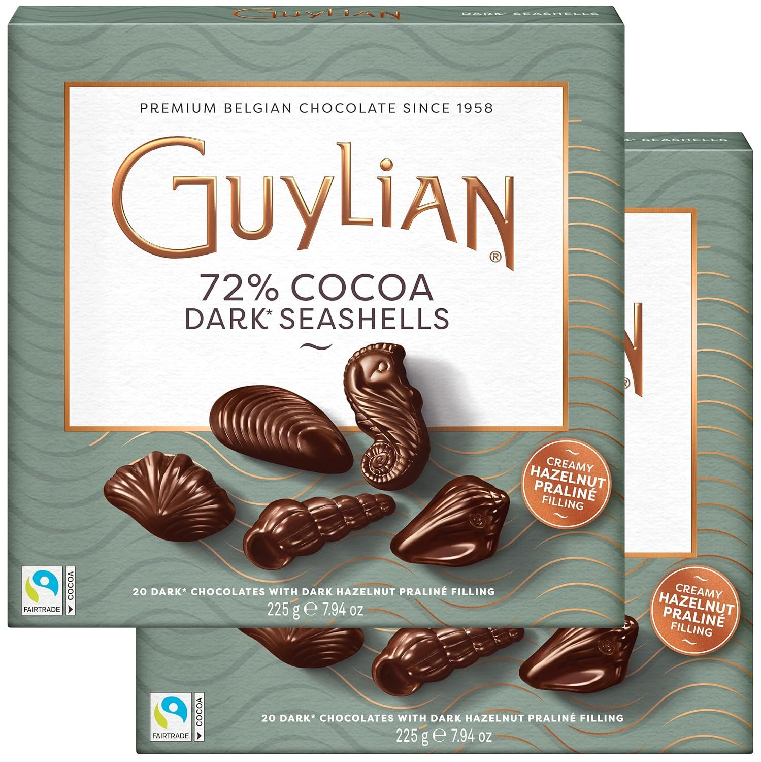 Valentines Day Dark Chocolate Seashells Gift Box by GuyLian, 7.94 oz, 20 pc (Pack of 2) Gourmet Belgian Dark Praliné with 72% Cocoa, Valentine Candy for Her and Him - Image 2