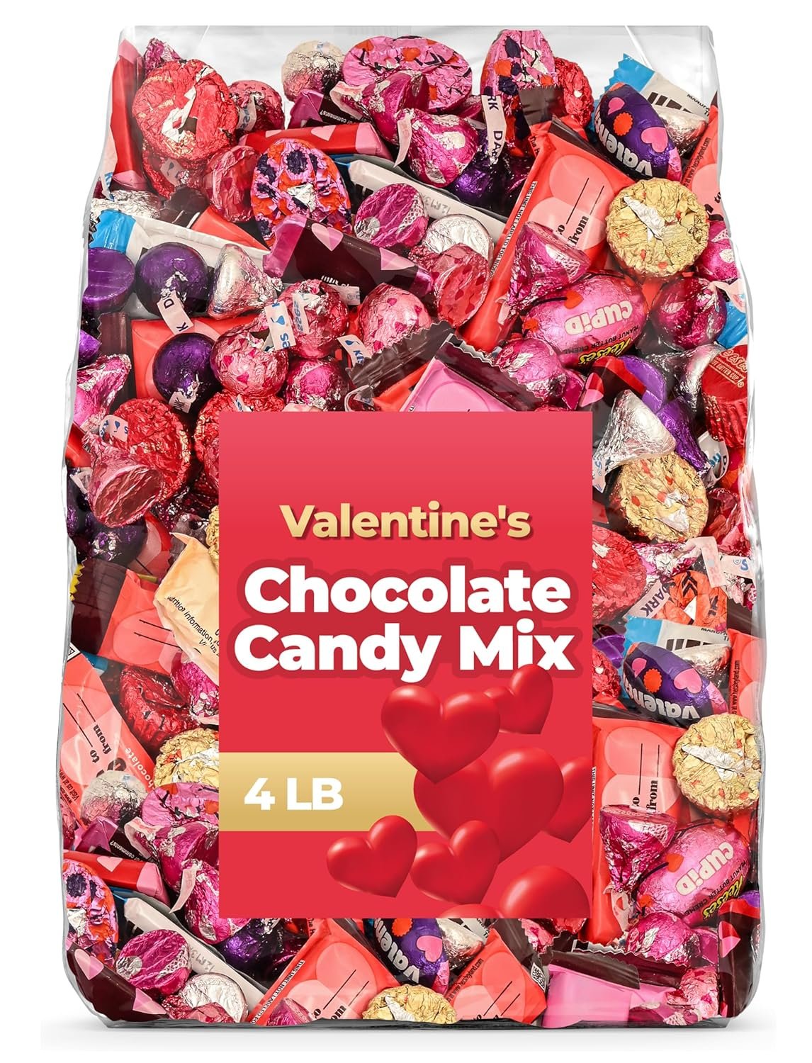 Valentine’s Day Chocolate Candy Mix – 4 lb. Bulk Bag of Individually Wrapped Assorted Chocolates for Valentine Gifts, Parties & Candy Bowls