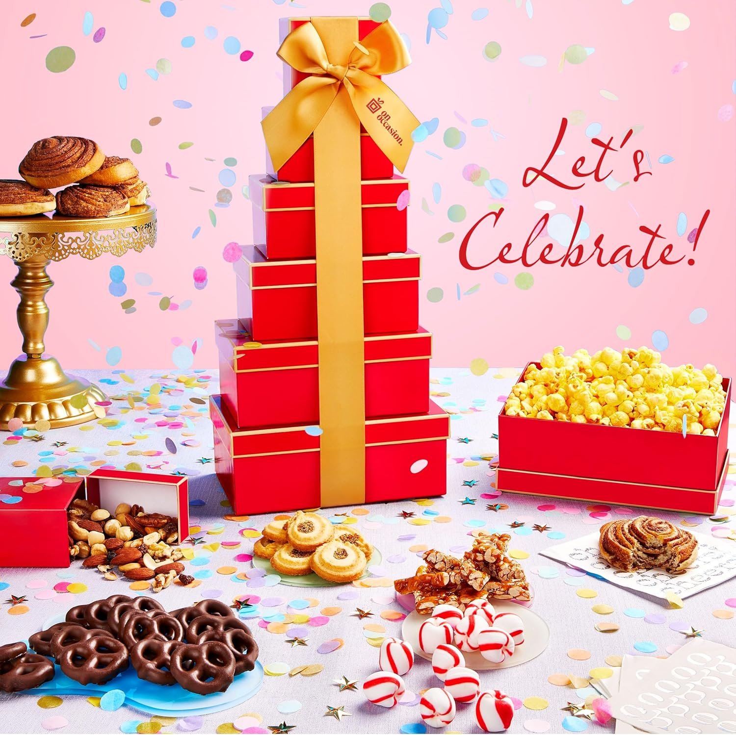 On Occasion Grand Gift Tower – 6-Tier Festive Deluxe Tower Gourmet Chocolate, Nuts & Candy Gift Basket– Heartwarming Gift for Birthday, Corporate, Family and Friends - Image 2