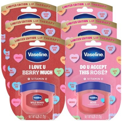Vaseline Lip Therapy Valentine’s Day Gifts, Limited Edition Lip Balm Variety 6-Pack, Rosé + Wild Berry, 0.25 Oz Ea
