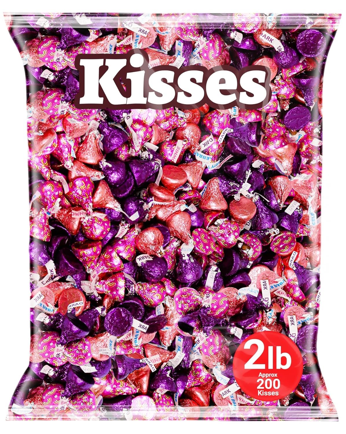 Chocolate Kisses Drops, Individually Wrapped Foil Candy, 2 Lbs, About 200 Pieces, Milk, Special Dark And Rainbow Brownie Flavors, Share-Ready For Treat Bags And Party Favors