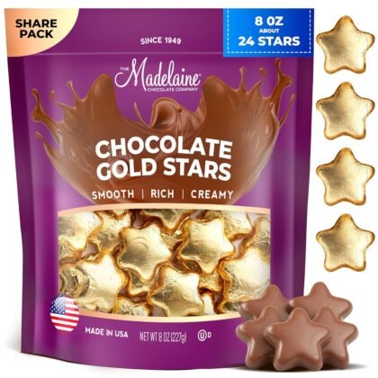 Madelaine Chocolate Gold Stars - Valentines Candy Party Favors - 24 Milk Chocolate Candy Individually Wrapped In Gold Foil for Party Decorations 8 Oz Bag
