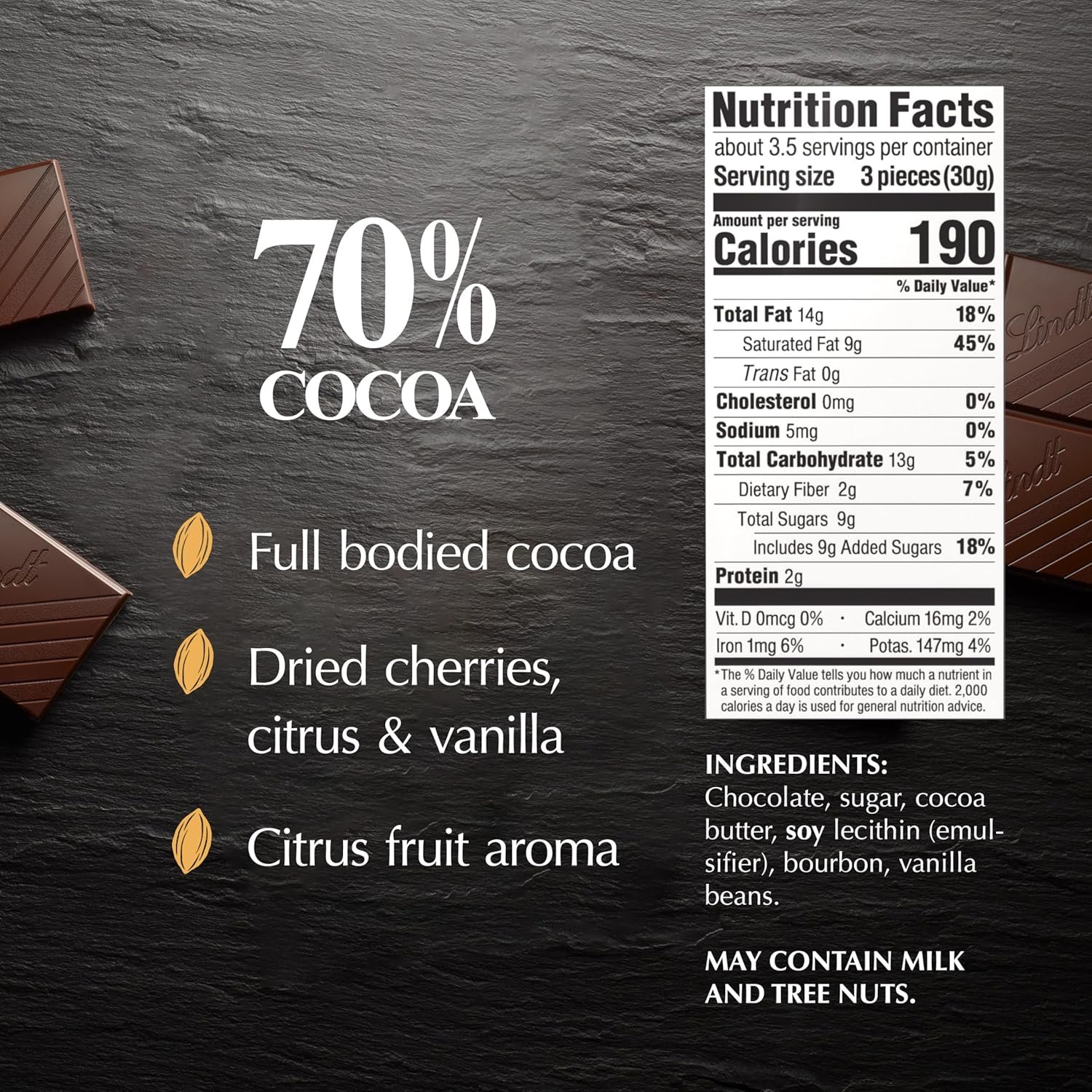 Lindt EXCELLENCE 70% Cocoa Dark Chocolate Bar, Dark Chocolate Candy, 3.5 oz. (12 Pack) - Image 2