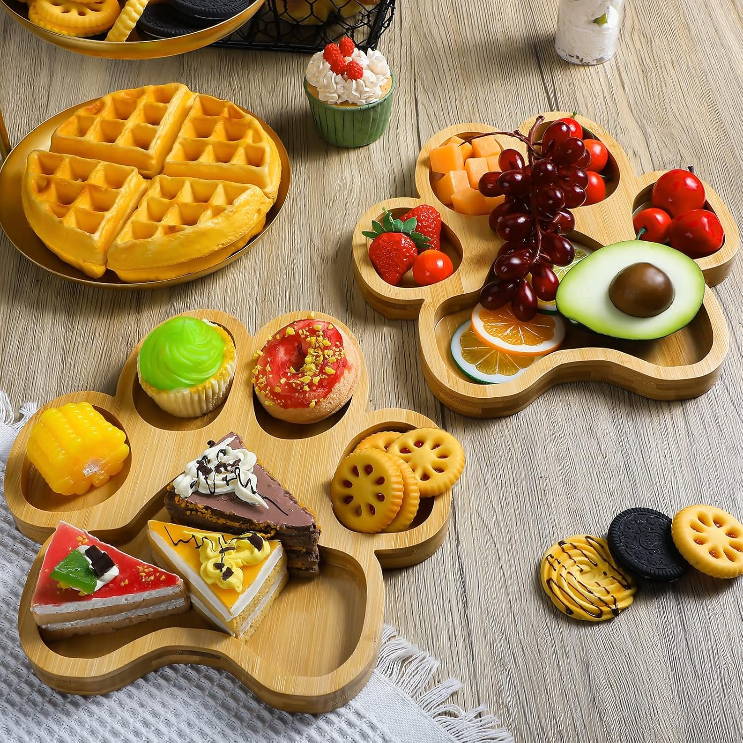 Teling 2 Pcs Paw Bamboo Serving Tray Wooden Snack Platters with 5 Grooves Bamboo Charcuterie Board Wood Candy Dish Bowl Gifts for Spring Holiday Birthday Party Supplies, 10-11 Inch - Image 7