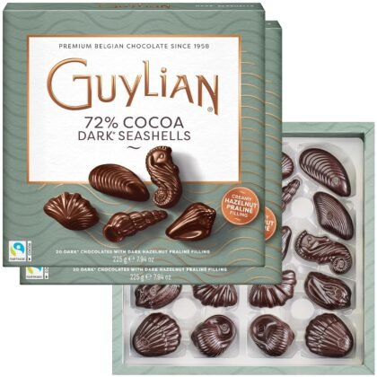 Valentines Day Dark Chocolate Seashells Gift Box by GuyLian, 7.94 oz, 20 pc (Pack of 2) Gourmet Belgian Dark Praliné with 72% Cocoa, Valentine Candy for Her and Him