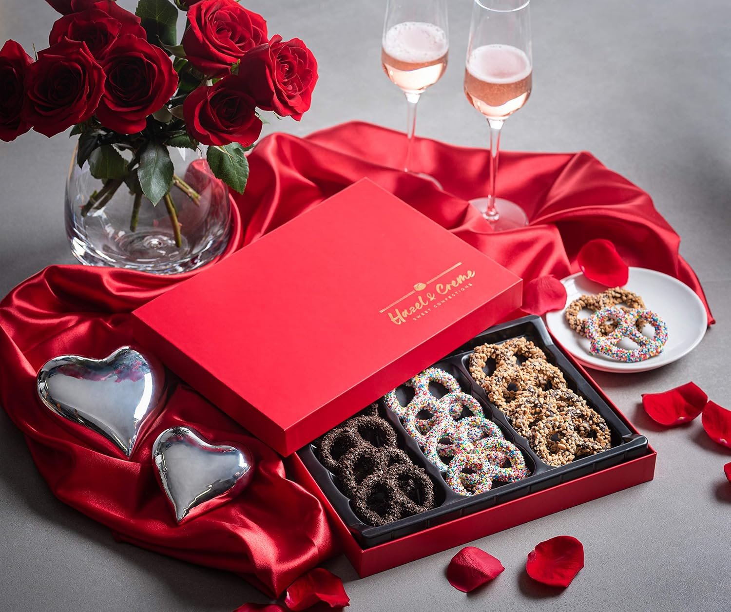 Valentine’s Day Chocolate Pretzel Gift Basket – Dark Chocolate Covered Pretzels in Elegant Gift Box – Gourmet Kosher Gift for Him or Her, Birthdays, Anniversaries & Corporate Gifting - Image 4