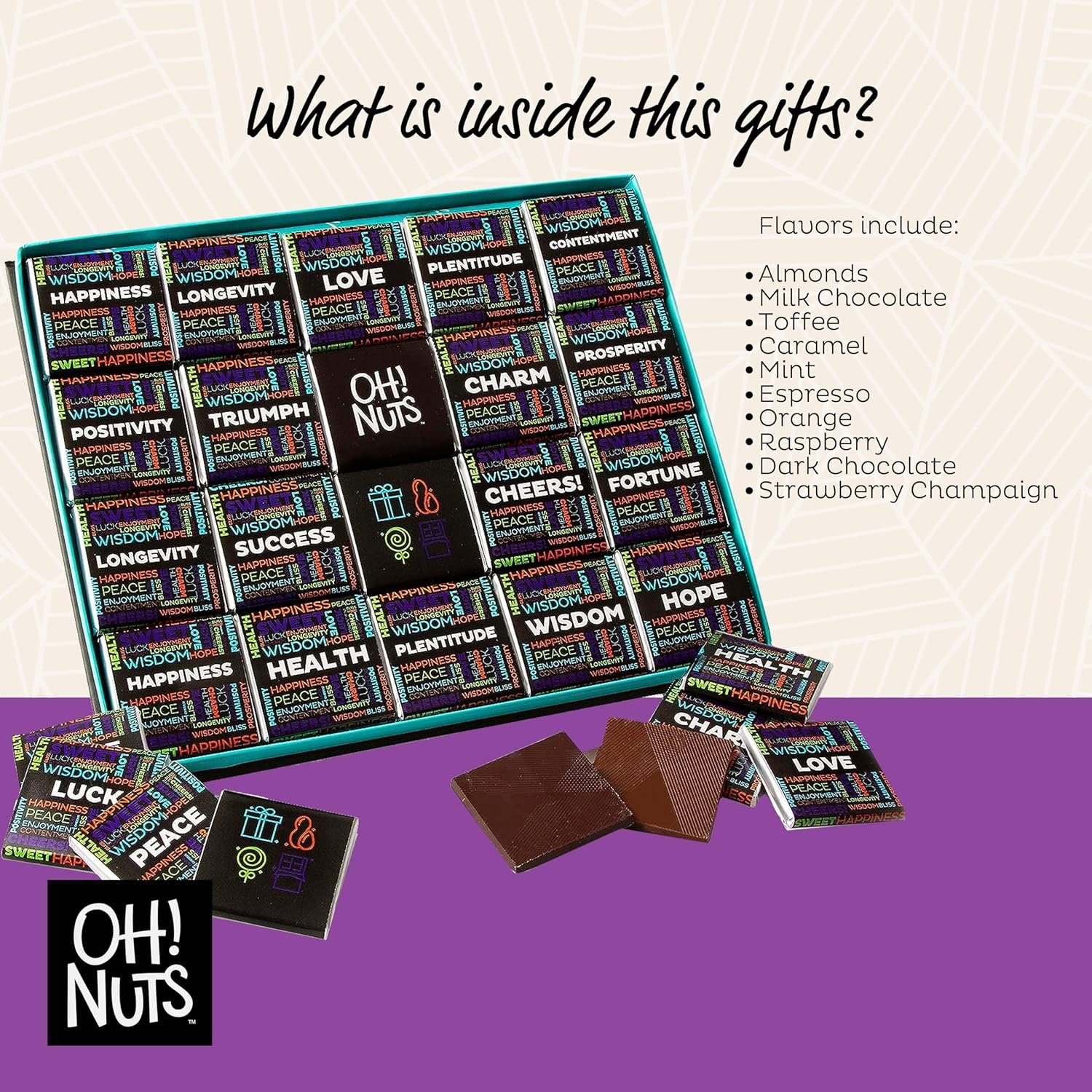 Oh! Nuts Chocolate Gift Basket - Gourmet Belgium Chocolates Gifts Baskets - Assorted Flavors Chocolate Blessings Wishes Gifts Box - Perfect for Holiday, Family, Corporate, Men & Women - 20 PCs - Image 2