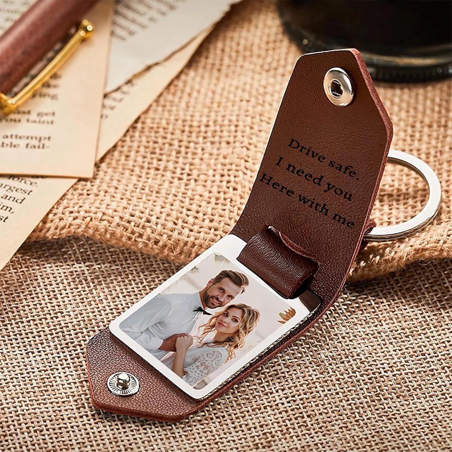 Personalized Photo/Text Leather Keychain for Men Womens Custom Picture Key Chains Memorial Gifts for Family Lover - Image 2