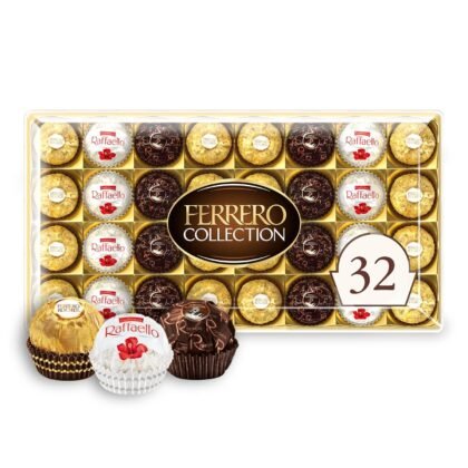 Ferrero Collection Premium Chocolate Candy Assortment of Hazelnut, Dark Chocolate and Coconut, 32 Count Holiday Gift Box, 12.7 oz