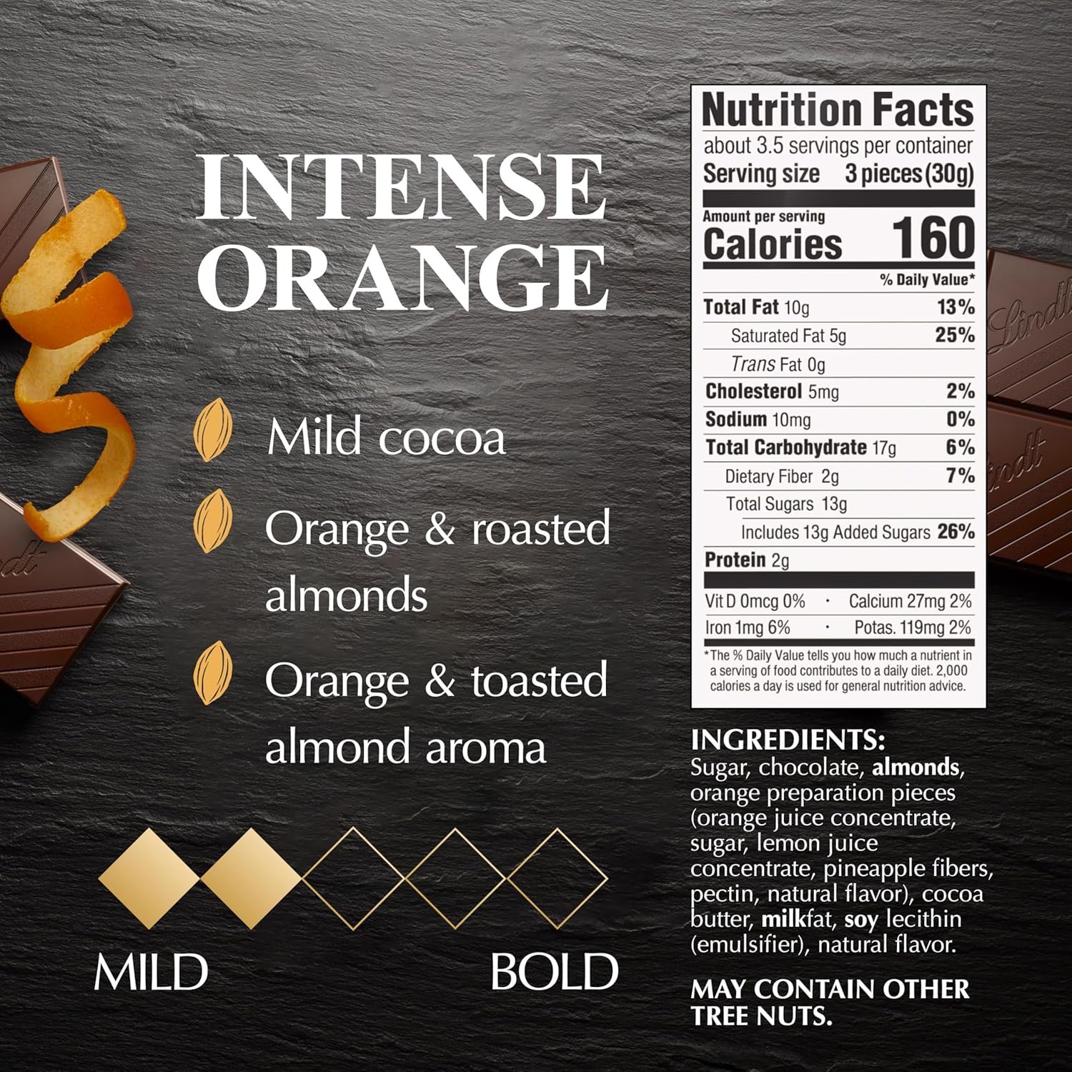 Lindt EXCELLENCE Intense Orange Dark Chocolate Bar, Dark Chocolate Candy with Orange and Almond Slivers, 3.5 oz. (12 Pack) - Image 2