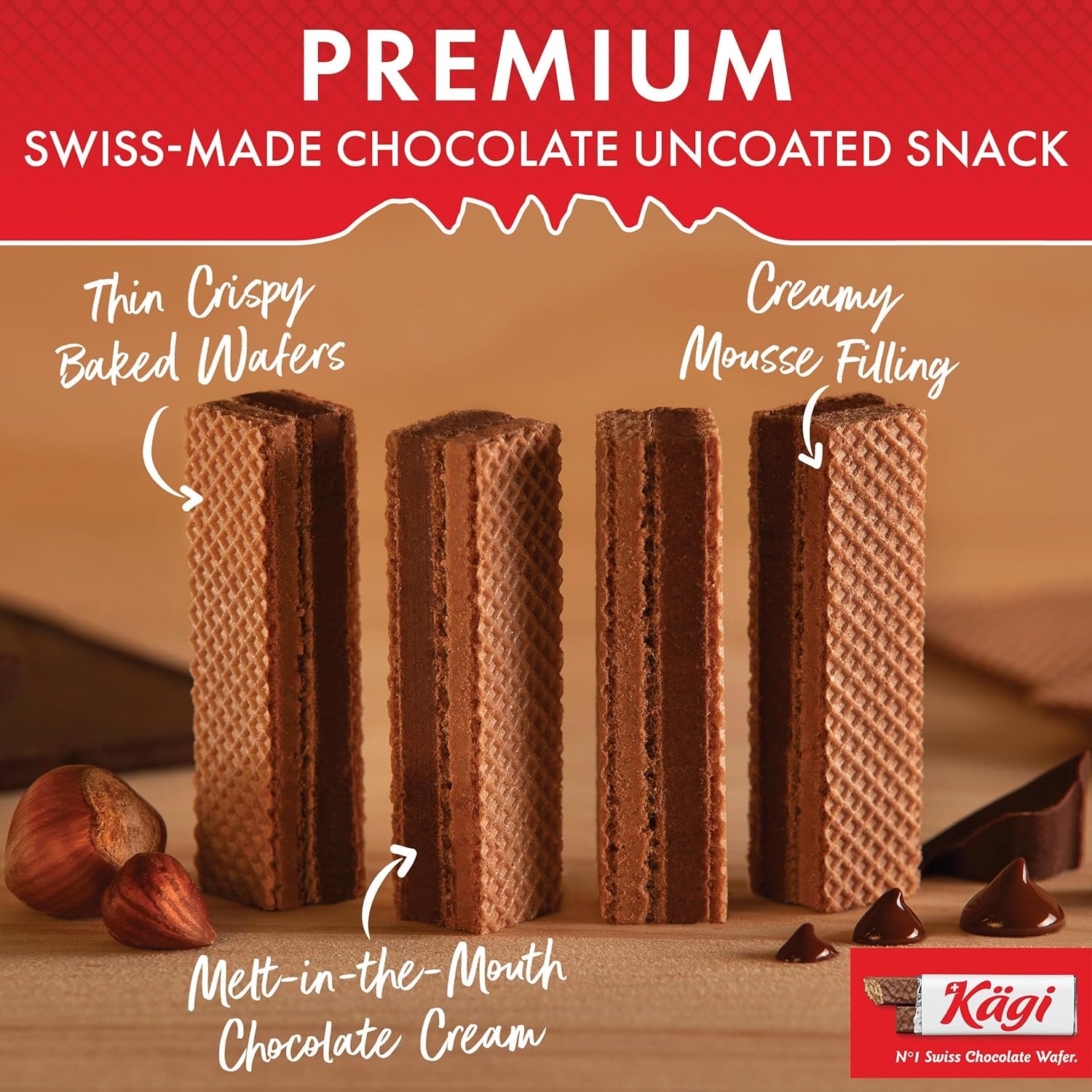 Swiss Milk Chocolate Mousse Filled Wafers by Kägi, Individually Wrapped Snacks, Chocolate Gift, Kägi Crisp'n Cream, Choco Cream, 2-Pack, 88g Bags - Image 4