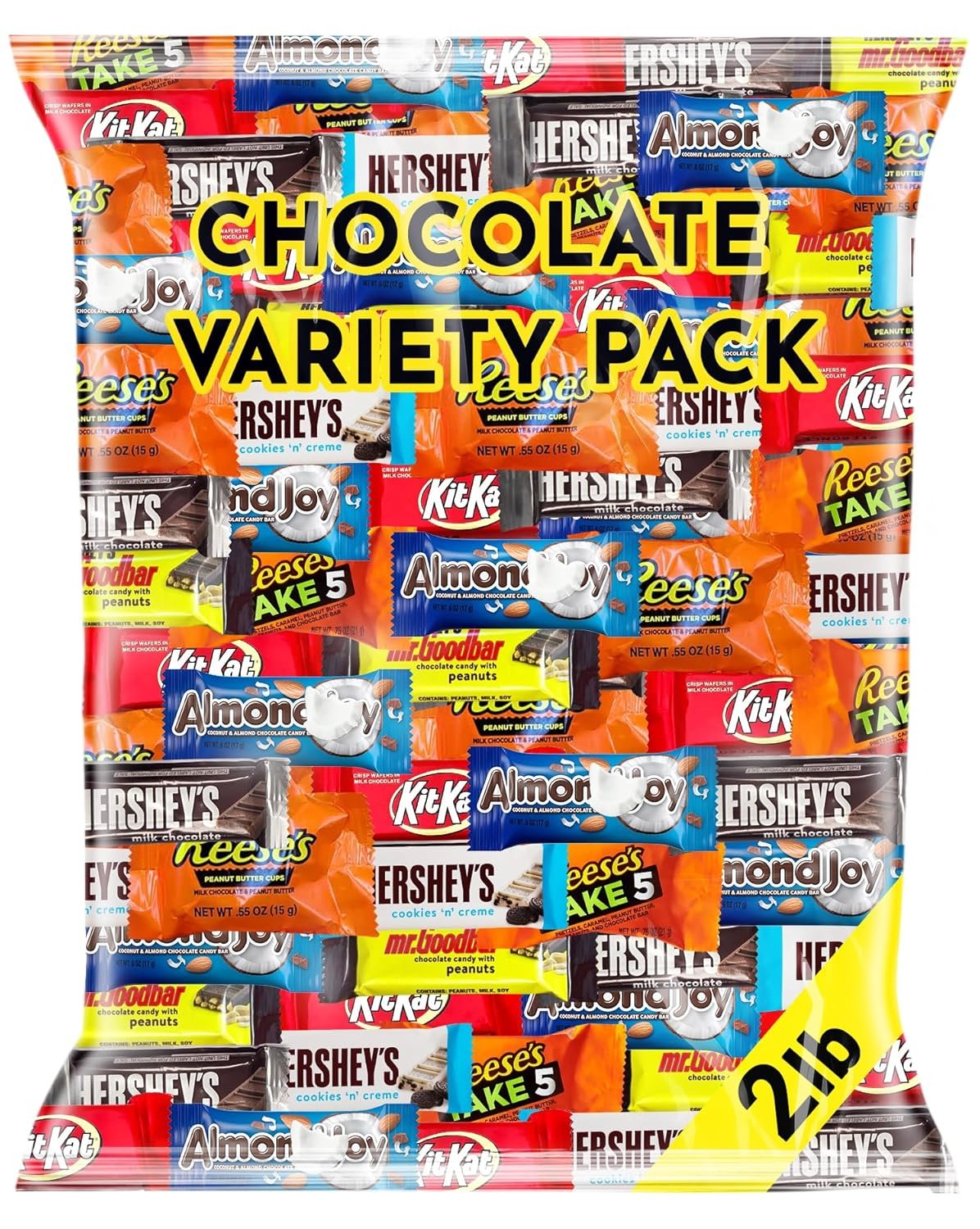Chocolate Candy Variety Pack, 2 Pounds, Approximately 100 Pieces, Individually Wrapped Mini Candy Bars, Bulk Assorted Mix for Office Candy Jars, Party Favors, Classroom Rewards
