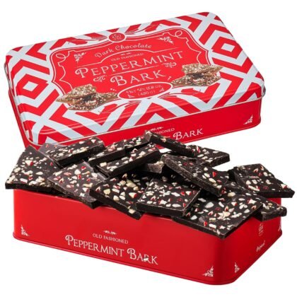 Kiri & Sons Dark Chocolate Premium Peppermint Bark - 450G Winter Bark Assorted Squares - Winter Candy, Sweets Gift Tin, Old Fashioned Winter Treat for Stocking Stuffer, Party - Made in Turkey