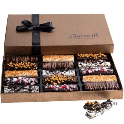 Barnetts Purim Chocolate Gift Baskets, 15 Crepes Mishloach Manot Manos Kosher Cookie Chocolates Candy Box for Valentine, Gourmet Chocolate Covered Cookies Gifts, Men, Women, Husband, Wife, Him, Her Food Delivery Ideas Easter Basket
