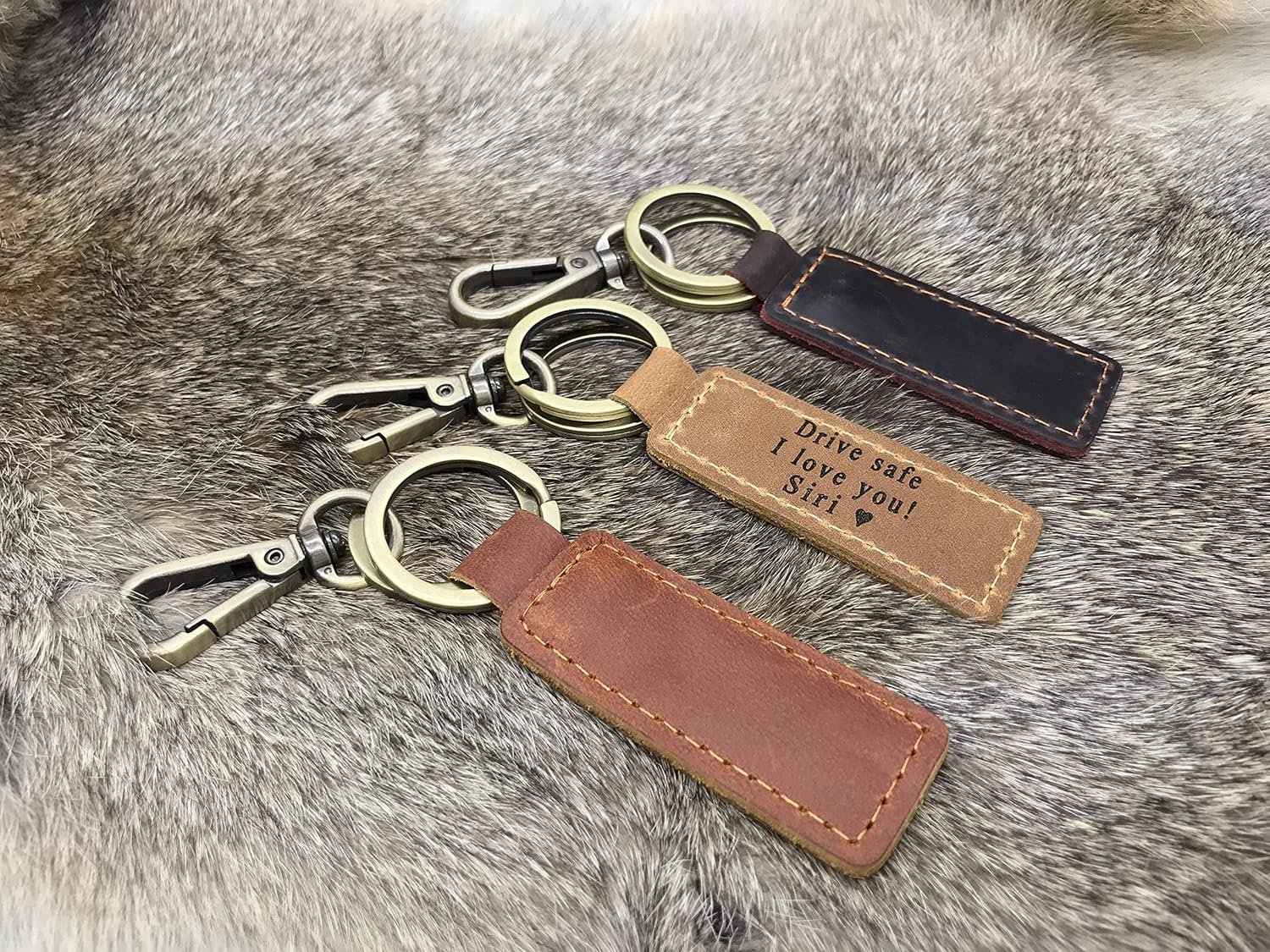 PERSONALIZED Leather KEYCHAIN, Coordinates Key Chain, 3rd Anniversary, Gift for Birthday, Keyfob, Best Gift Brown - Image 4