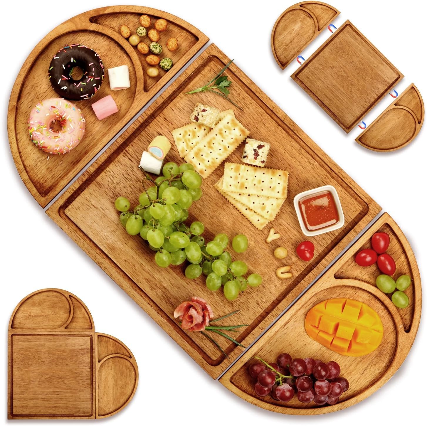 Extra Large Magnetic Charcuterie Board Cheese Board Gift Set 3 Part Square & Round & Heart Shaped Wooden Tray Serving Board Platter for Any Occasion - Image 2