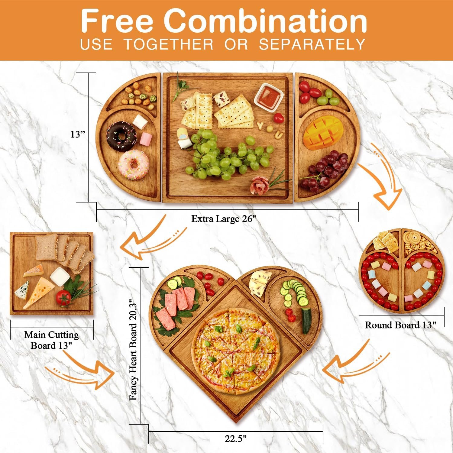 Extra Large Magnetic Charcuterie Board Cheese Board Gift Set 3 Part Square & Round & Heart Shaped Wooden Tray Serving Board Platter for Any Occasion - Image 3