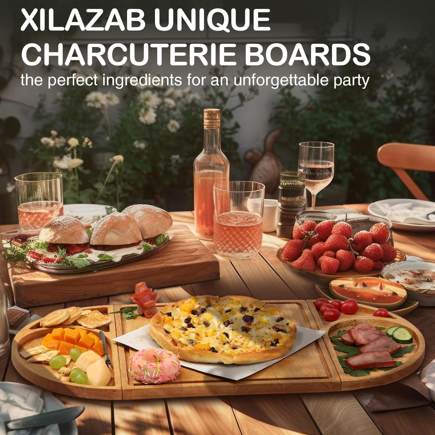 Extra Large Magnetic Charcuterie Board Cheese Board Gift Set 3 Part Square & Round & Heart Shaped Wooden Tray Serving Board Platter for Any Occasion - Image 5