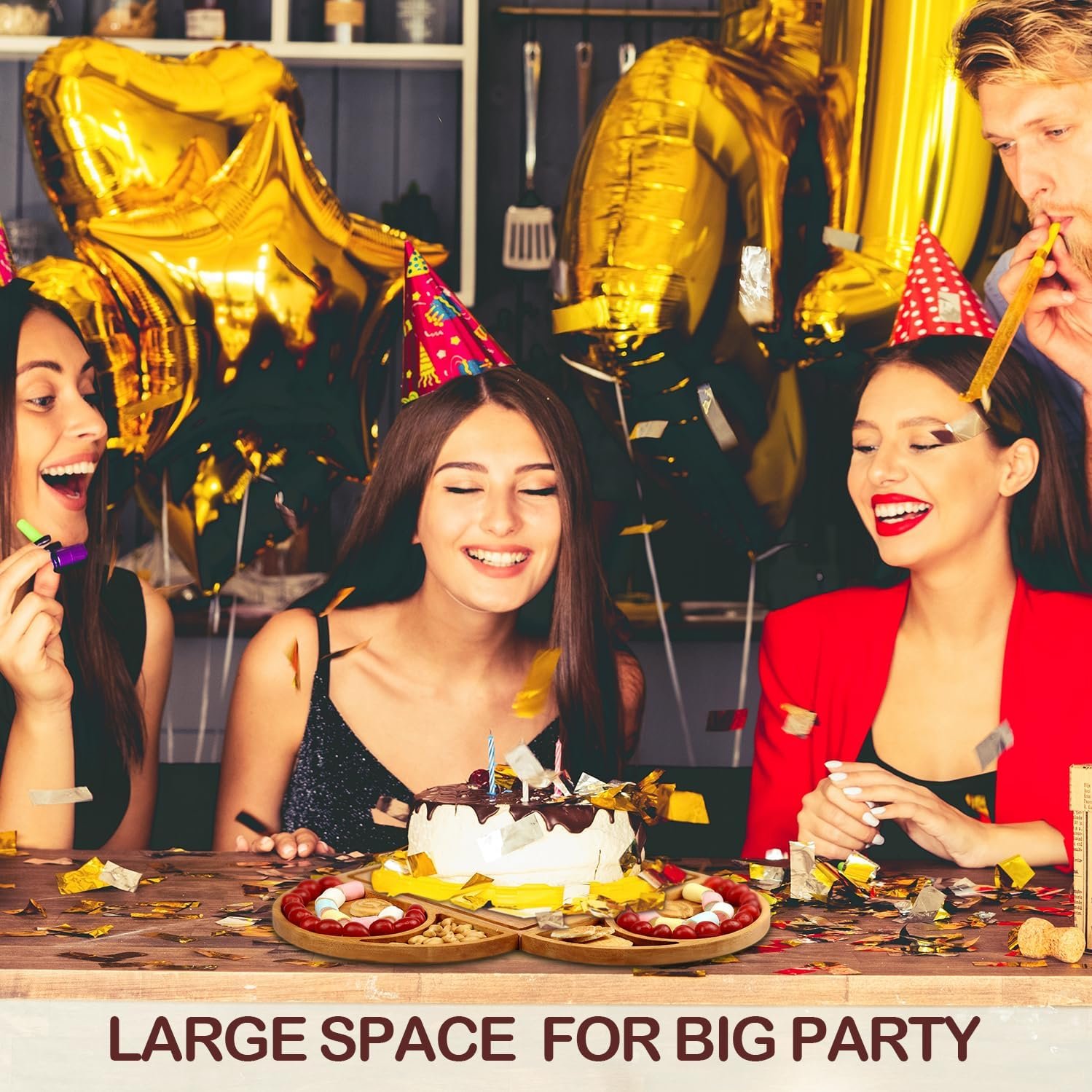 Extra Large Magnetic Charcuterie Board Cheese Board Gift Set 3 Part Square & Round & Heart Shaped Wooden Tray Serving Board Platter for Any Occasion - Image 6