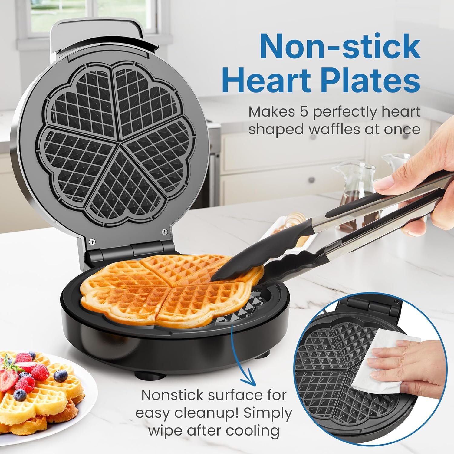 Heart Belgian Waffle Maker: Electric Waffle Machine with Adjustable Browning Control, Waffle Iron with Nonstick Plates Easy Cleanup, Breakfast Maker for Kids and Families, Stainless Steel - Image 3