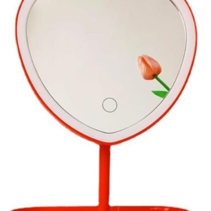 Vanity Mirror, Heart-Shaped Makeup Mirror with Three-Level Dimming and LED Lights for Girls and Students (RED)