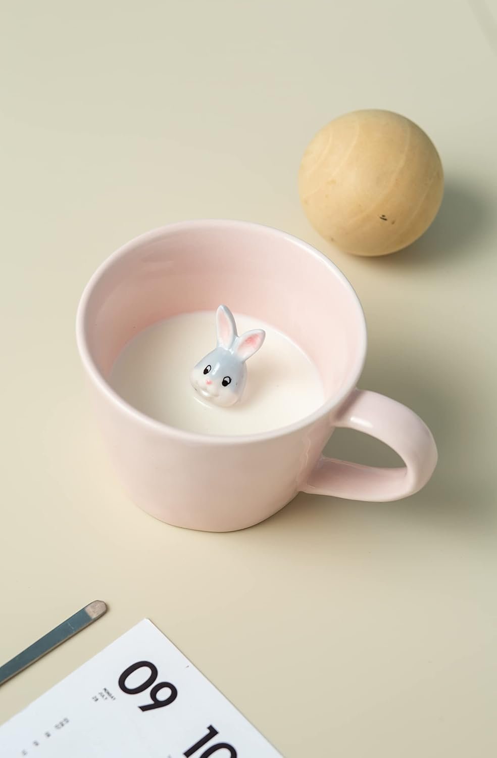 DIHOclub Rabbit Ceramic Cup Hidden 3D Animal Inside Mug,Cute Cartoon Bunny Handmade Figurine Mugs,Easter Gifts,12 OZ (Pink) - Image 5